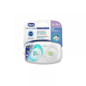 Chicco Chupeta Physio Forma Air Night 16-36M Silicone Azul x 2 unid.