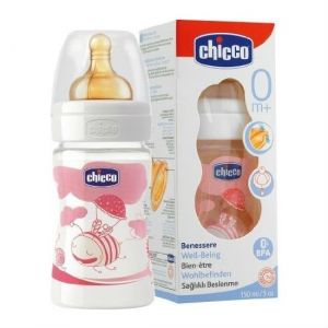 Chicco Biberão Well-Being Fluxo Normal Boca Larga 0m+ Latex Rosa 150ml