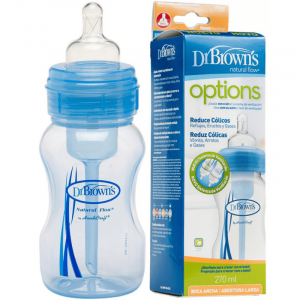 Dr Brown's Natural Flow Options Biberão Silicone Anti-Cólicas Abertura Larga 0m+ Nível 1 Azul 270ml