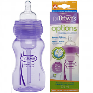 Dr Brown's Natural Flow Options Biberão Silicone Anti-Cólicas Abertura Larga 0m+ Nível 1 Roxo 270ml